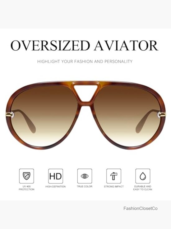 Oversized Aviator Sunglasses with UV400 Protection, Plastic and Metal Frame main image 7